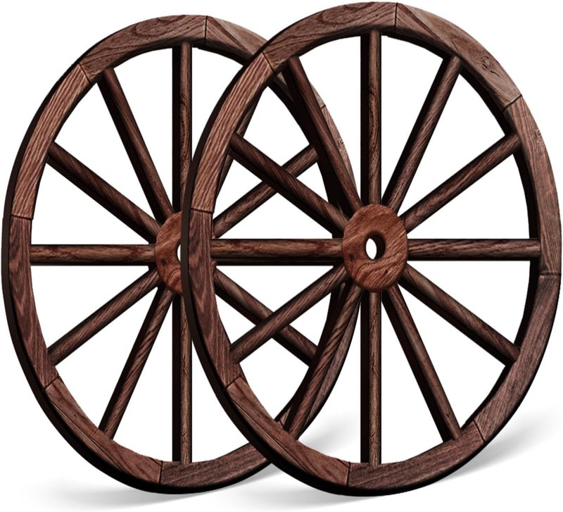 OYEFLY 2 Pcs Vintage Rustic Wagon Wheel Decor - Brown, 18 Inch - Image 1